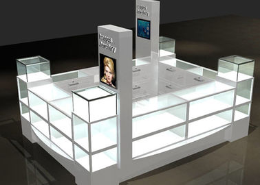 Παρακολουθήστε Custom Mall Kiosk Κρυστάλλινο γυαλί συνδυάζουν ξύλο με φώτα LED